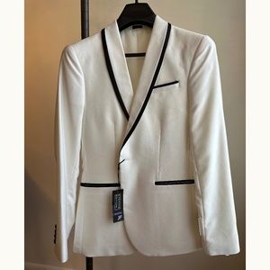 NWT Super Slim Off white Tuxedo Jacket w/ black accents - size 38 reg